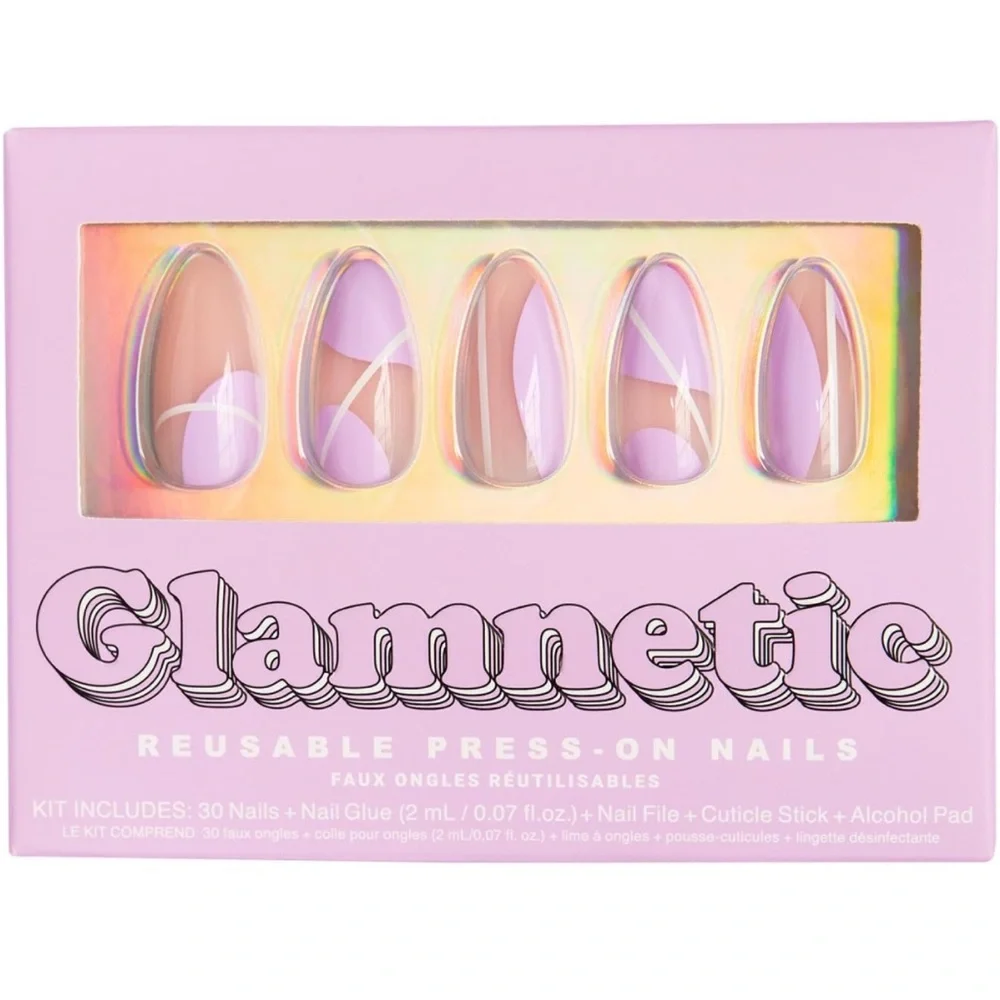Glamnetic Press On Nails Purple Power Semi-Transparent Medium Almond Nails NEW - Picture 2 of 8